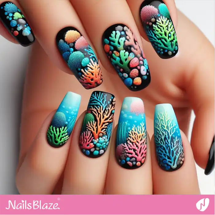 Colorful Coral Reefs Marine Nails | Save the Ocean Nails - NB2834